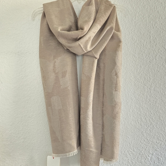 Alexander McQueen Graffiti Wool Silk Blend X-Large Scarf Tan - Picture 3 of 9